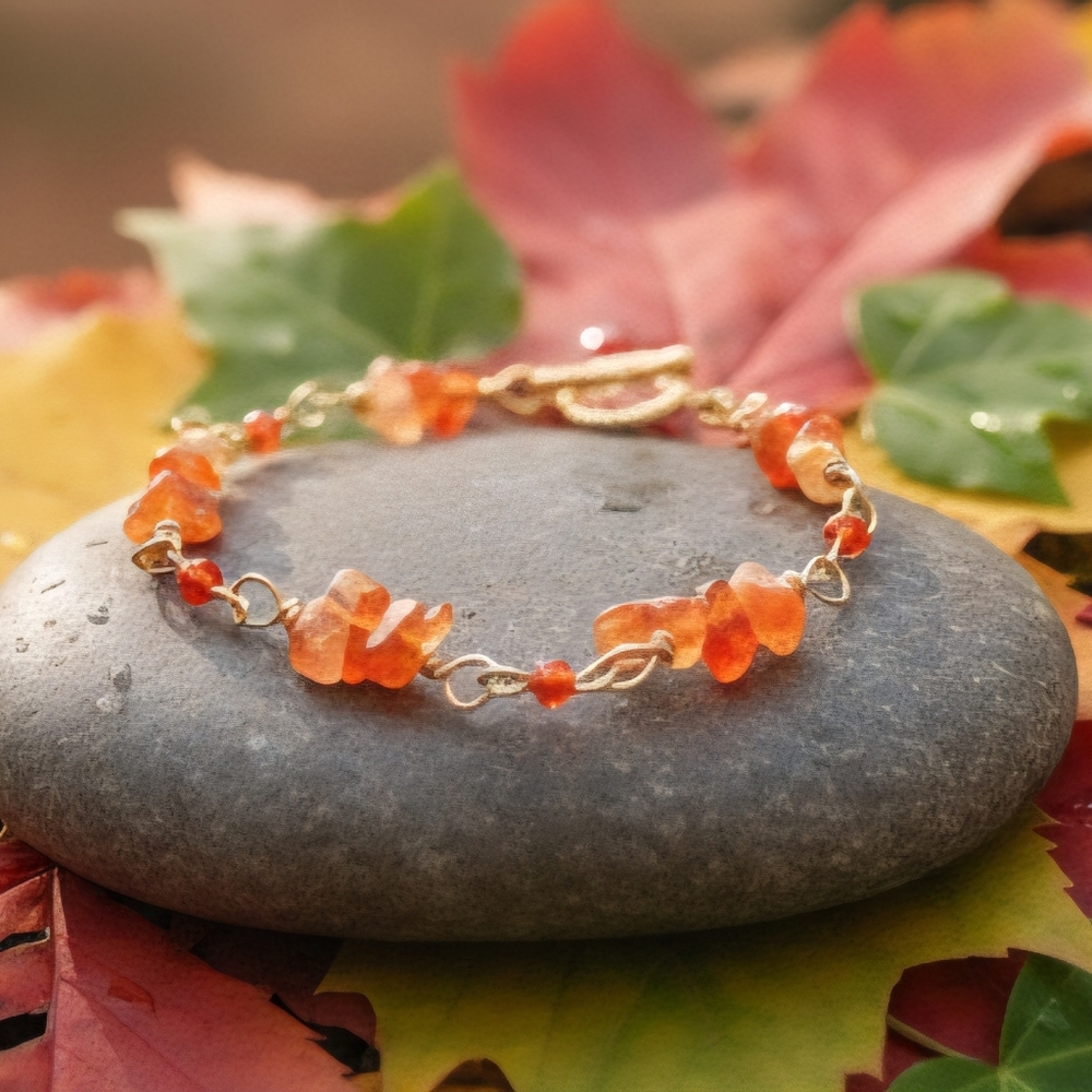 Elegant Carnelian And Crystal Bracelet
